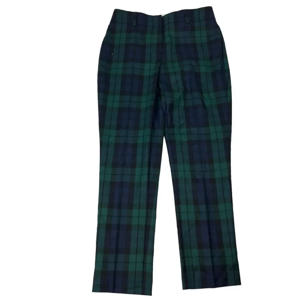 Land's End Green BlueBlackwatch Plaid Pants Size 6 Slim Leg Mid Rise